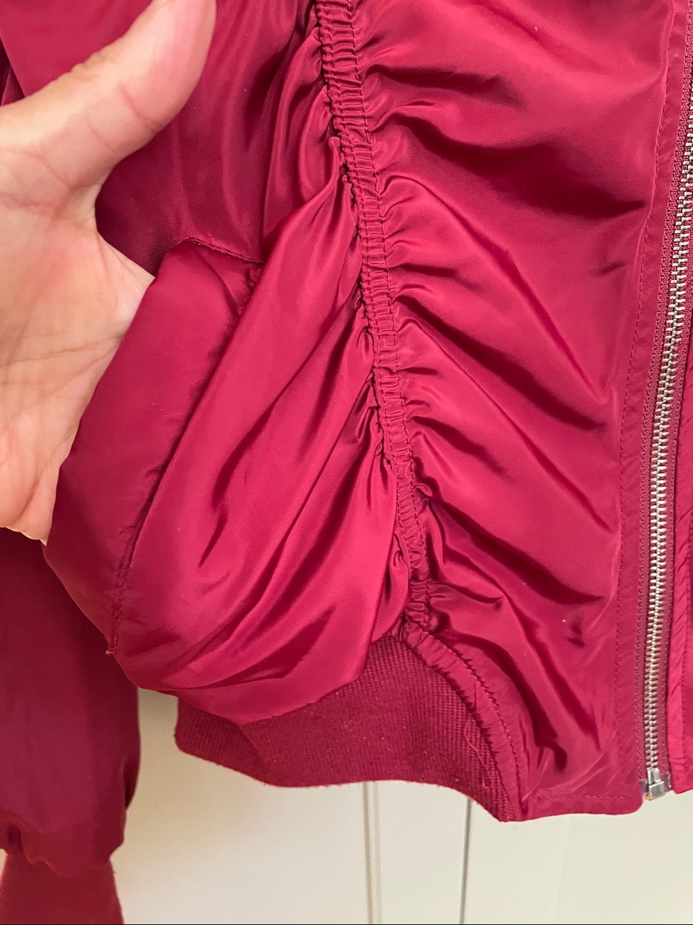 SEEK Wine-Red Ruched Bomber Jacket - Picture 5 of 10